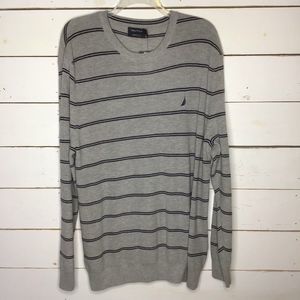 New Nautica Sweater Striped Crew Neck Gray XXL